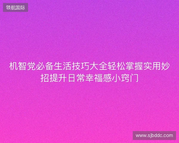 机智党必备生活技巧大全轻松掌握实用妙招提升日常幸福感小窍门